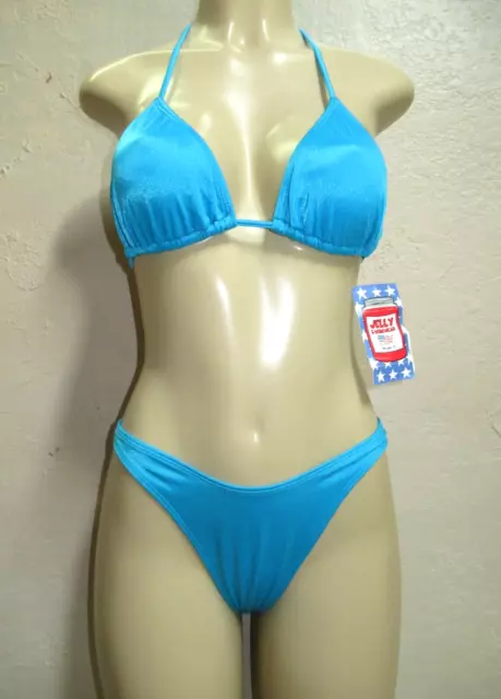 NWT JELLY SWIMWEAR Vintage 90s 80s Bikini size S top bottom shiny blue