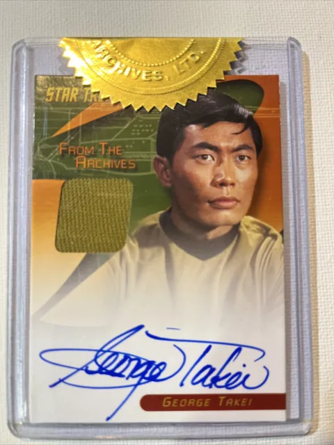 STAR TREK TOS FROM THE ARCHIVES COSTUME AUTO GEORGE TAKEI / 3 case topper