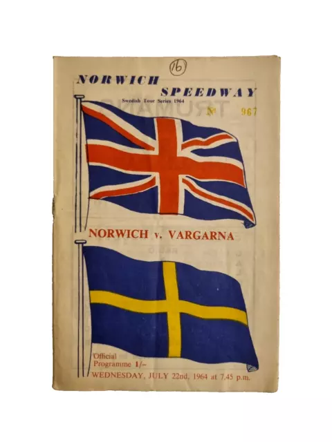 Speedway Programme Swedish Tour Match Norwich v Vargarna - 22nd July 1964