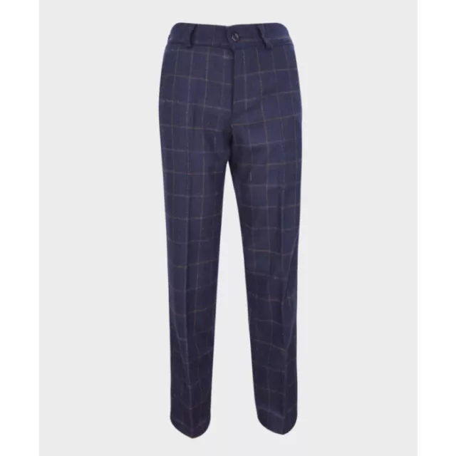 Boy's Tailored Fit Tweed Check Suit Trousers In Navy Blue
