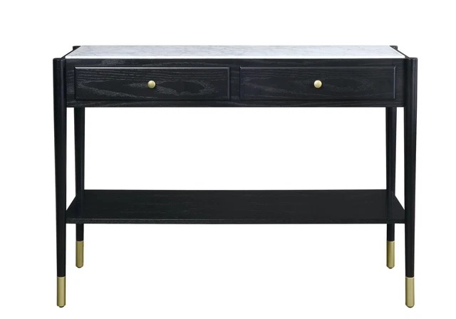 Acme Contemporary Sofa Table With Marble Top And Black Finish 83228