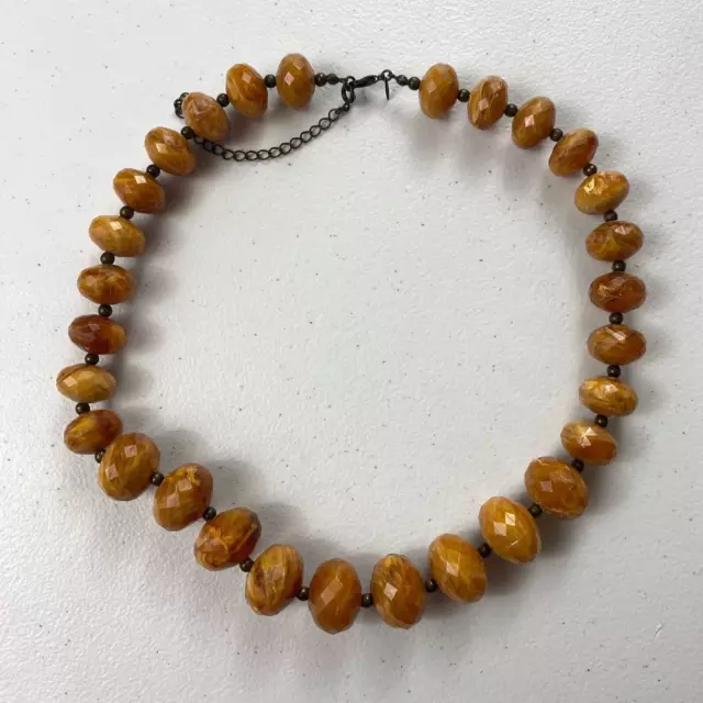 Vintage Avon Faux Amber Carved Cinnabar Wood Bead Necklace 18”