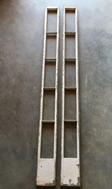 Pair Antique Narrow 5 Lite 8' Foot Entryway VTG Sidelights Shabby White 683-22B 8