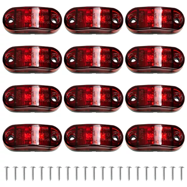 12X 12v-24v Red Led Side Tail Rear Marker Lamp Lights Truck Lorry Bus E-Marked