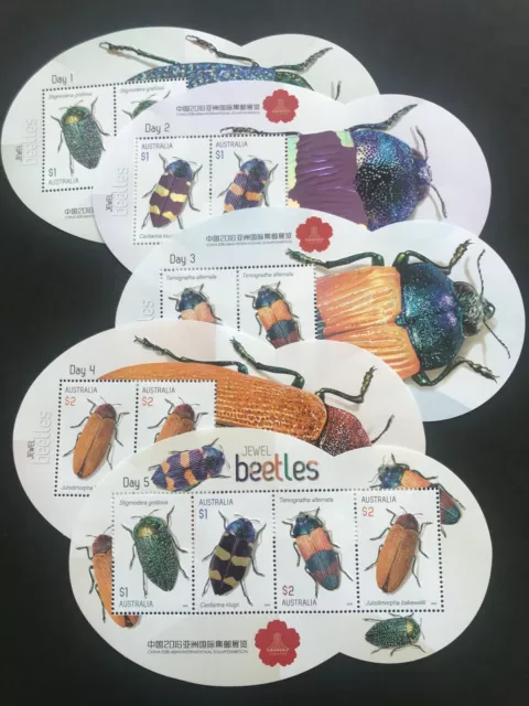 Australia 2016 Jewel Beetle China Stamp Show Daily Limited Minisheet Set 5 MUH