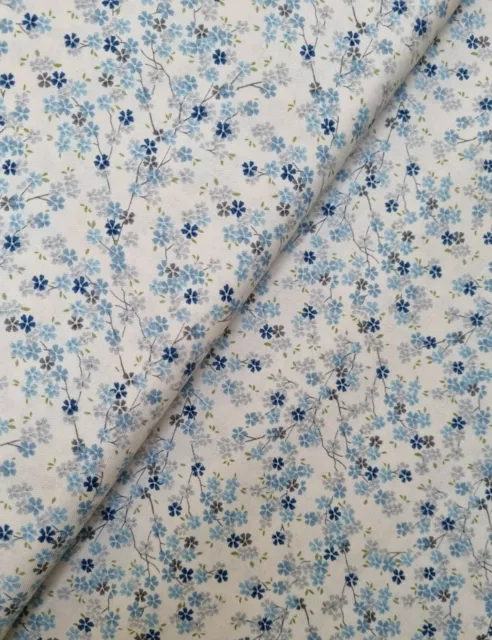 Tranquility Cherry Branch - Blue - Makower 100% Cotton Fabric Craft Quilting