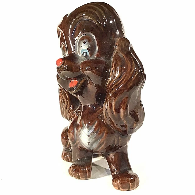 Dog Figurines Large 7" Puppy's Brown Floppy Ears Vintage Brown Redware 10