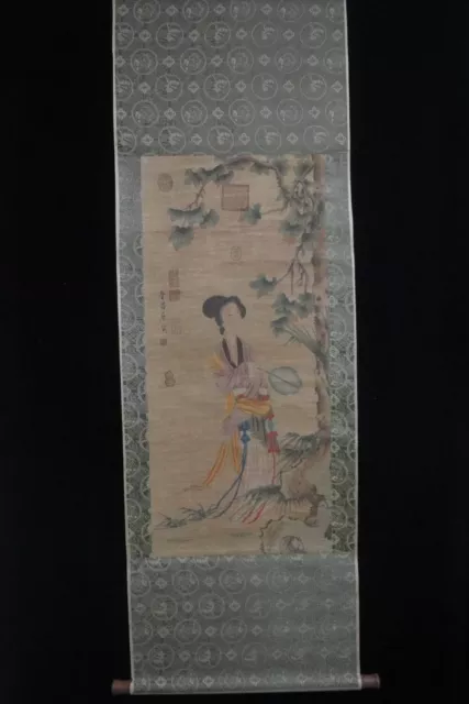 Very Large Old Chinese Scroll Real Hand Painting Woman "TangYin" Marked