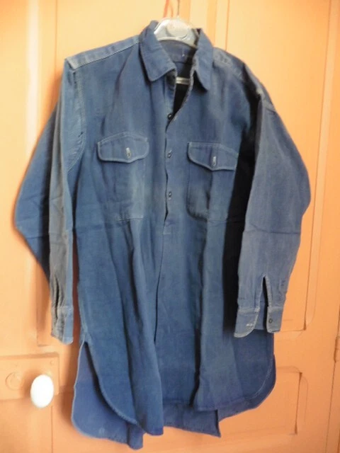Ancienne Chemise Homme Ml Bleu De Travail Coton Epais "Ouvrier Paysan" T40 Ancienne Chemise Homme Ml Bleu De Travail Coton Epais "Ouvrier Paysan" T40