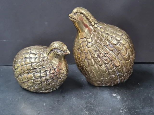 2 Vintage Brass Quail Grouse Partridges Bird Figurine Statues