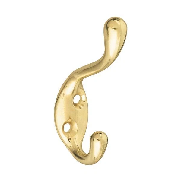10 Pk Die Cast Brass Finish 2.5" Projection Heavy-Duty Coat & Hat Hook N327213