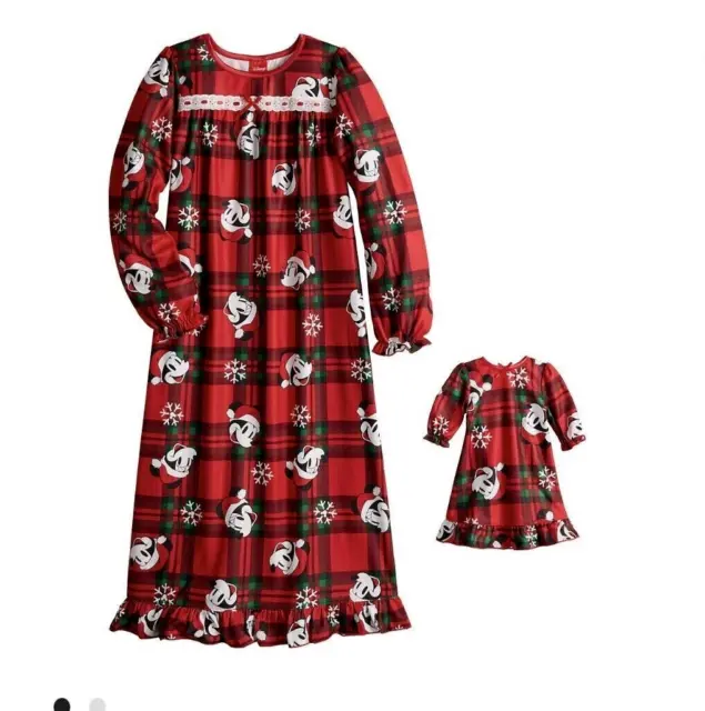 Jammies For Your Families Mickey Christmas Nightgown For Girl & Doll Size-8