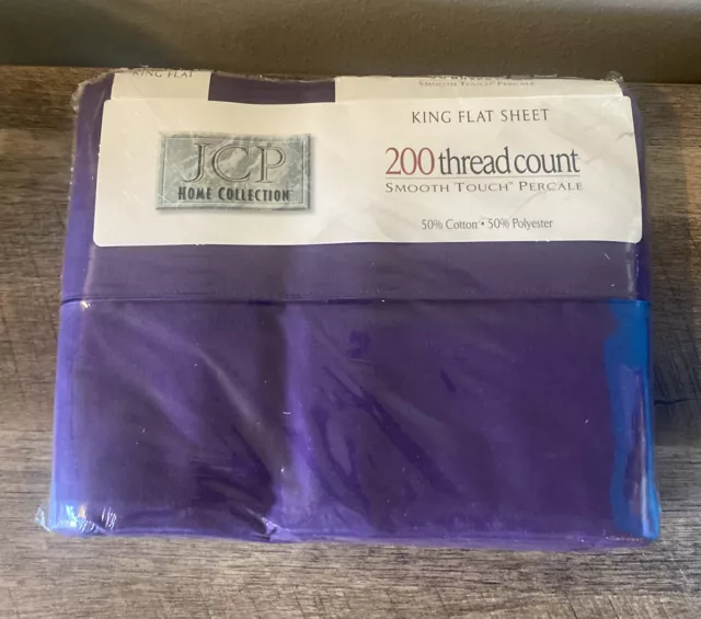 Vintage King Flat Sheet 200 Thread JCP Home Collection Purple NOS