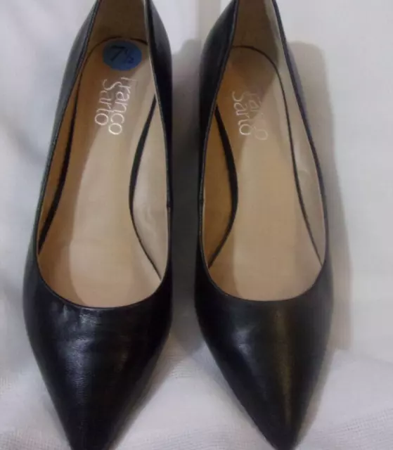 FRANCO SARTO 'ILIZA' Black Leather Cushioned Wedge Heel Pumps Women's Size 7.5 M