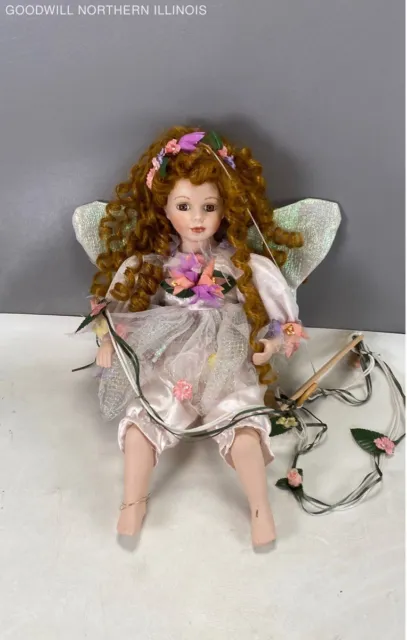 Cathay Collection Ltd/5000 Curly Red-Hair Angel Fairy Porcelain Doll w/Swing 15"