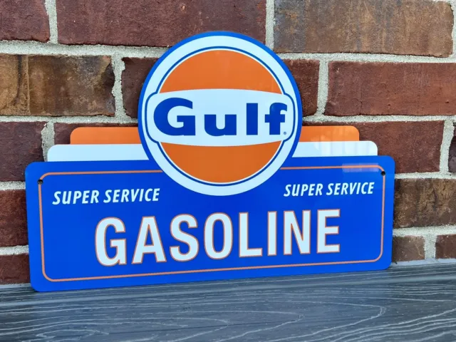 18 Inch Gulf Gasoline Minute Man Service Vintage Style Die Cut Sign