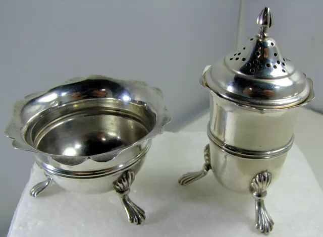 Superb Set:  R F Mosley & Co Sterling Silver Footed Open Salt & Pepper Shaker