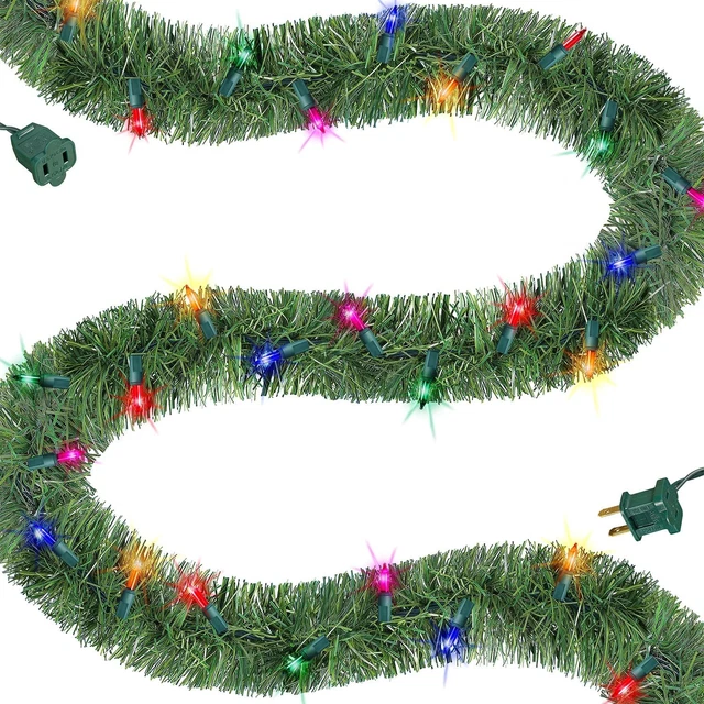 BISWING 15 FT Prelit Christmas Green Garland, Lighted Artificial Pine