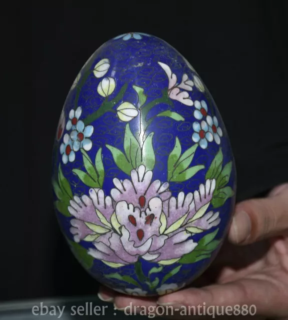 5.2" ancient Chinese Cloisonne Enamel plum blossom flower egg statua