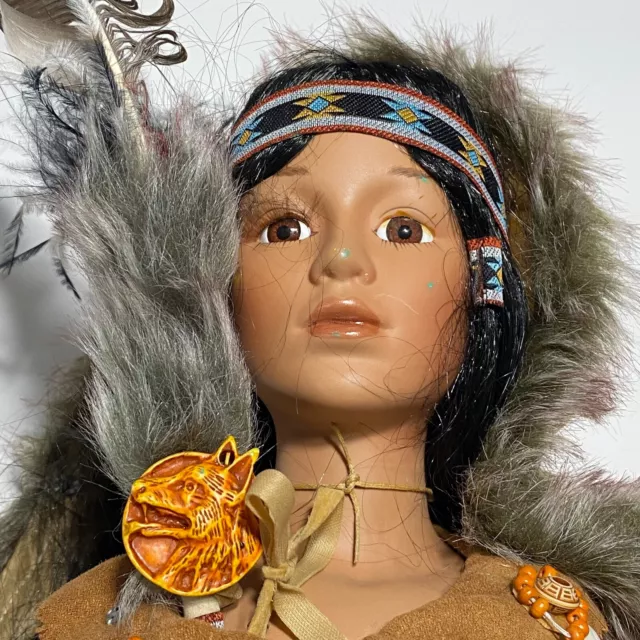 Heritage Collector's Doll American Indian Porcelain 23" Brown Outfit W/ Hood