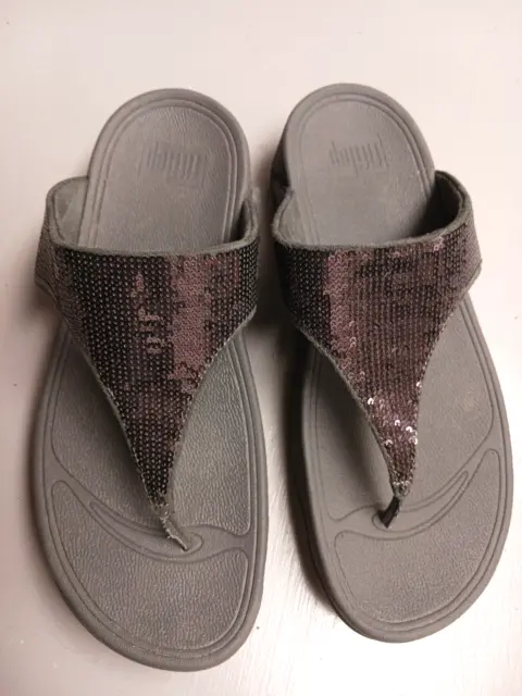 FitFlop Fit Flop Dark Pewter Sequin/Gray Exercise Comfort Thong Sandals US 9, 41 3
