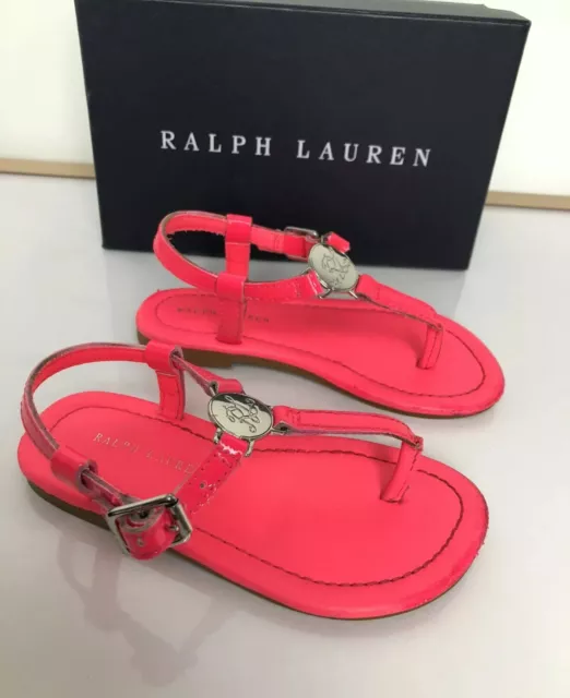 Ralph Lauren Infants Girls Size 8 Neon Pink Sueanne T Strap  Leather Sandals 2