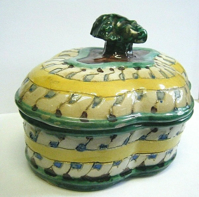 6.5" Vintage 1950s Italian Majolica Pottery Covered Dish With Head / Face