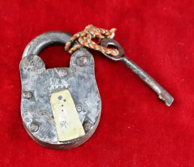 Antique Handmade Iron Padlock Unique Indian Single Key, Rare Collectible Lock