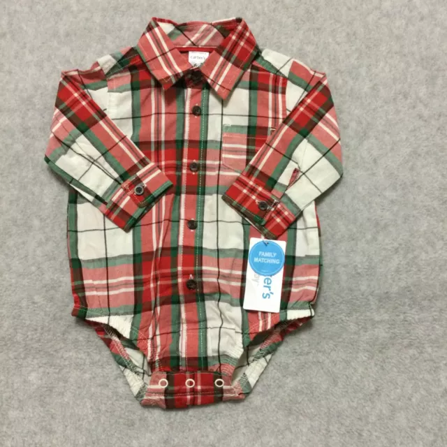 NWT Carters Baby Boys Button Shirt Bodysuit 6 Months Long Sleeve Red Plaid