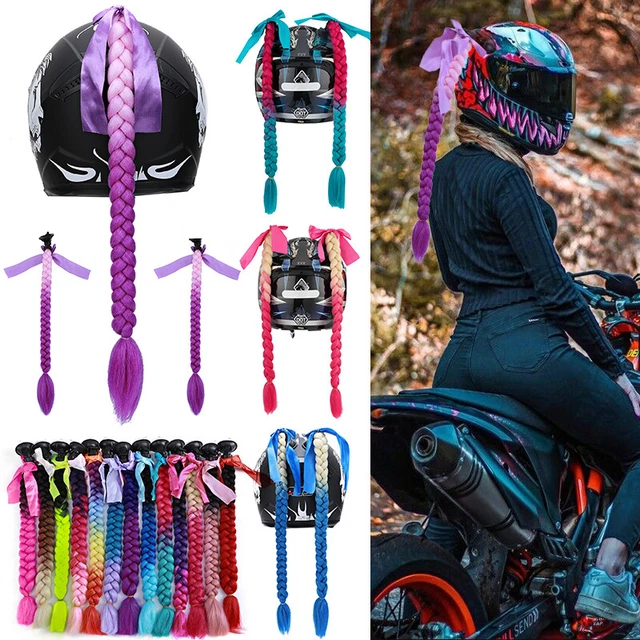 Wakauto Helmet Braid Decal – Detachable Motorcycle Helmet Hair Accessory With Suction Cup (Red) - View #3