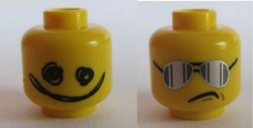 LEGO - Minifig, Head Dual Sided Silver Sunglasses / Scribble-Face Pattern