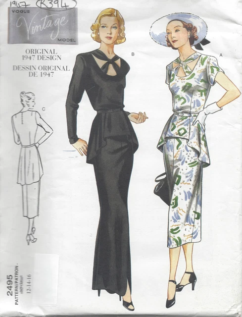 Patron De Couture Vogue Vintage 1984 - Modèle Robe 1945 Par Albert Nipon - B38 - Neuf Non Découpé