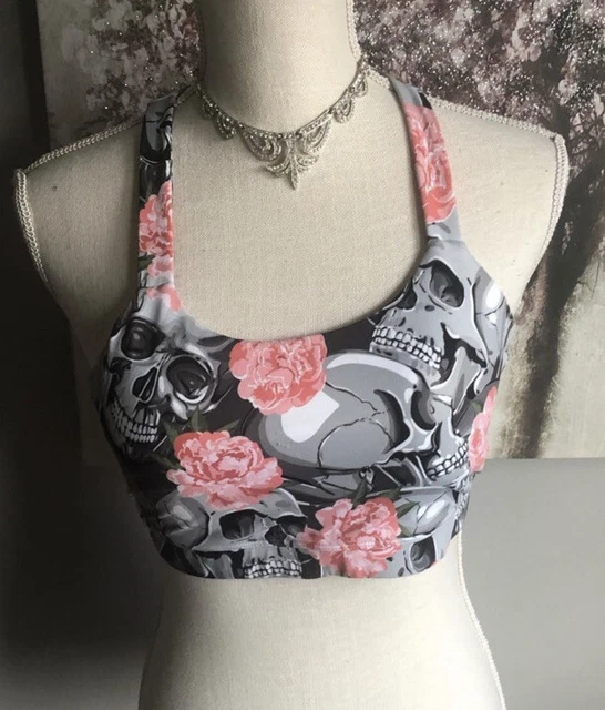 Feed me fight me skull rose sports bra athletic apparel limited sold out item