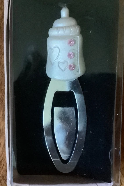 Baby Shower Pink Baby Bottle Metal Bookmark Party Favor Clips