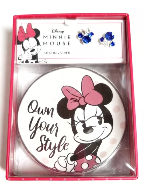 Disney Own Your Style Children Minnie Mouse Blue Stud Earrings Trinket Dish NIB