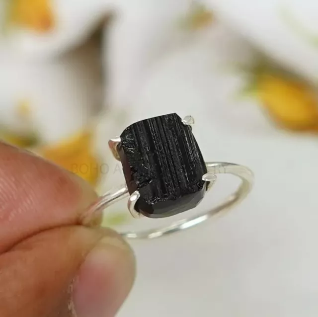 Raw Black Tourmaline Ring Boho Ring Men's & Women's Ring October Birthstone Ring