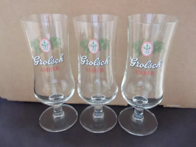 Grolsch 300ml Glass x 3.  Roughly 1/2 Pint Chalice. Dutch Beer.  PERFECT COND.