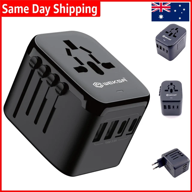 Click Travel Adapter UNIVERSAL INTERNATIONAL TRAVEL Adapter with 4 Ports: USB & Type-C ...