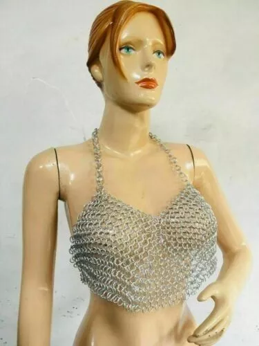 Medieval Chainmail Halter, Aluminum Butted Sports Bra Sexy Costume White  Anodize