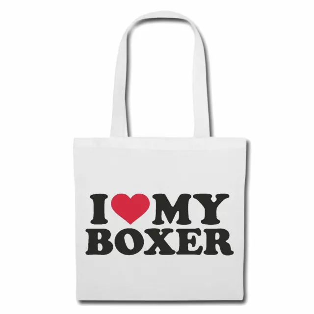 Tasche Beutel Baumwolltasche I LOVE MY BOXER HUNDESPORT RASSEHUND HUNDEZUCHT HUN