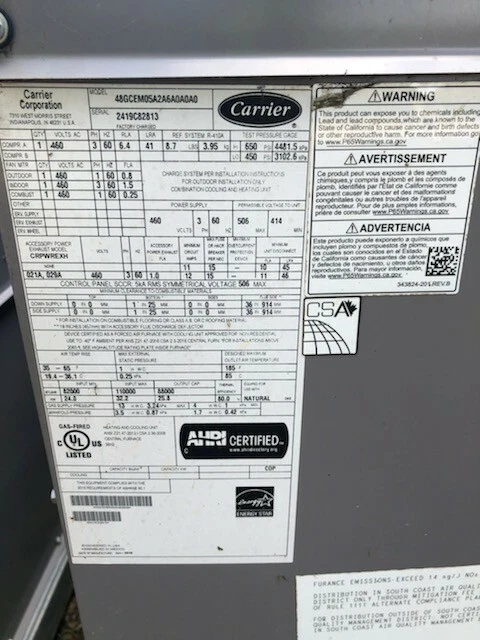 48GCEM05A - 4 Ton Carrier Roof Top unit - 16 SEER - New never Started.