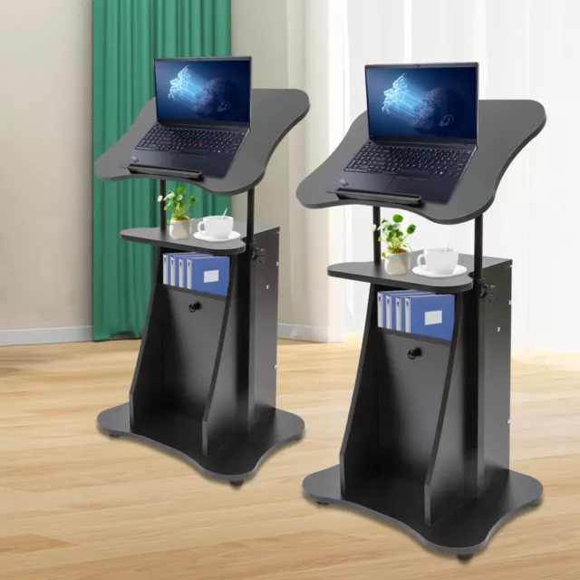 2Pcs Rolling Podium Mobile Standing Portable Laptop Desk Presentation Lectern