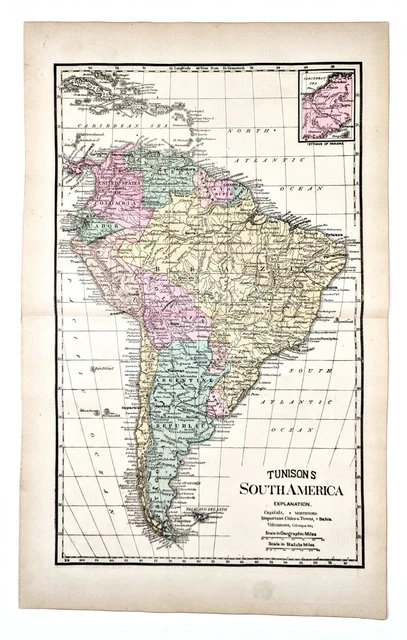 1891 South America Map ORIGINAL LARGE Brazil Argentina Patagonia Rio De Janeiro