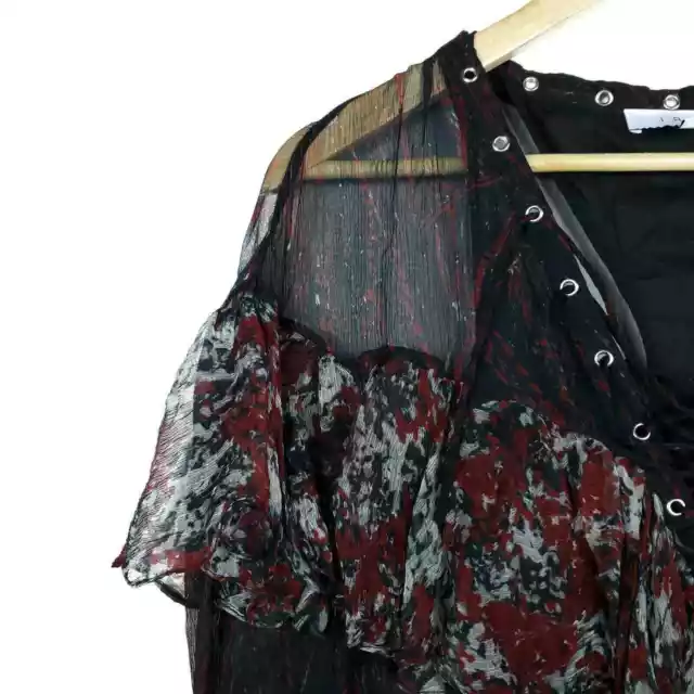 IRO Womens Dress 36 Sheer Overlay Ruffle Tiered Black Lace Up Floral Karmen 3