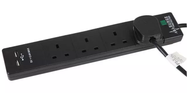 PRO ELEC - PEL00100 - 4 Voie 2 USB Augmentation Protégé Câble Rallonge, 1m Noir