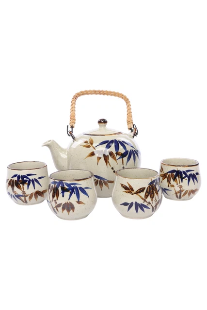 Servizio da tè beige ceramica decorazione foglia