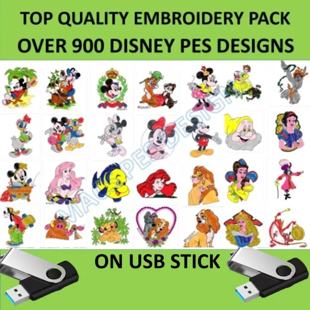 Über 900 Disney PES Stickdateien Pack auf USB Designs zum Sticken von Mickey