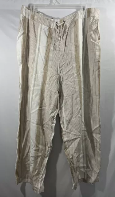 Dressbarn Westport Women’s Size 3X Striped Beige Ivory Linen Rayon Pants WL New