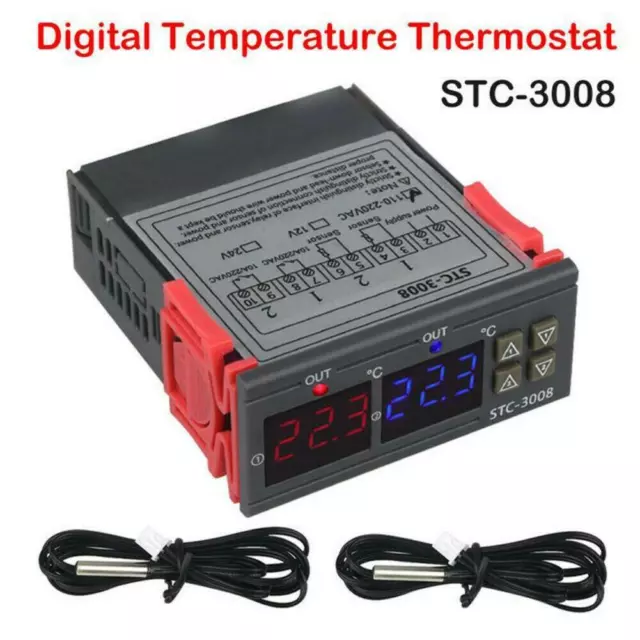 12V/24V/220V STC-3008 Dual Digital Temperature Controller Heat HOT Neu