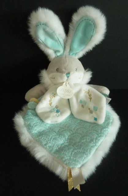 D66. Doudou Et Compagnie Plat Lapin De Sucre Bleu Blanc Fourrure Dc3489 Neuf *